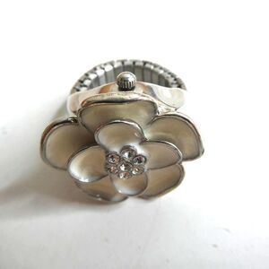 Sophie Vintage Watch Ring Adjustable Flower Floral Rhinestone Hinged Sparkly